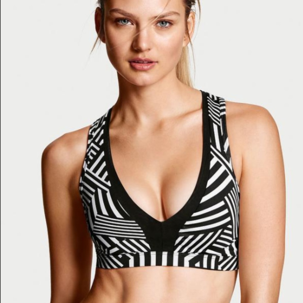 VS Bra cross back mesh plunge black white xs